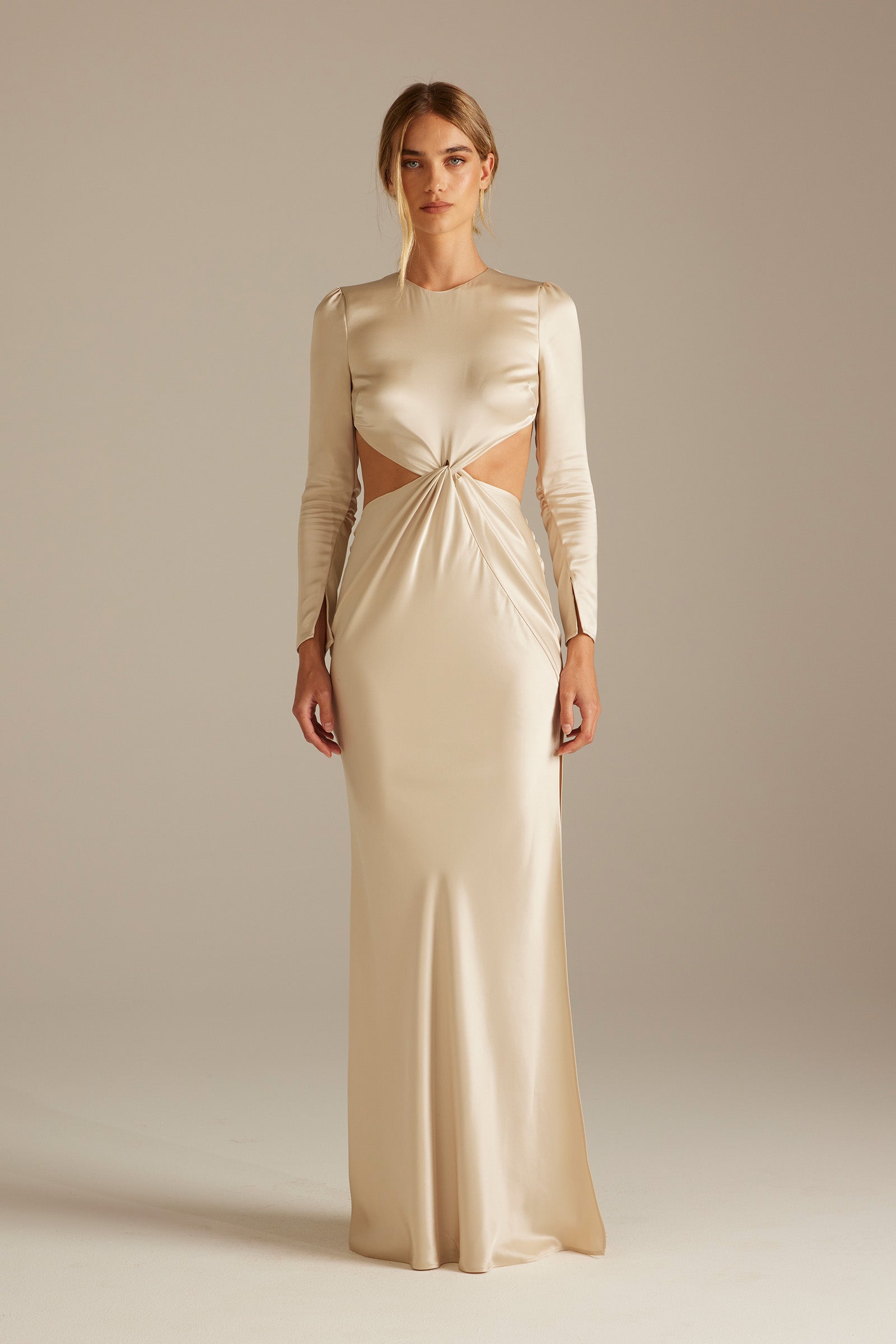 Blake Long Sleeve Champagne Bridesmaid Dress_XS_