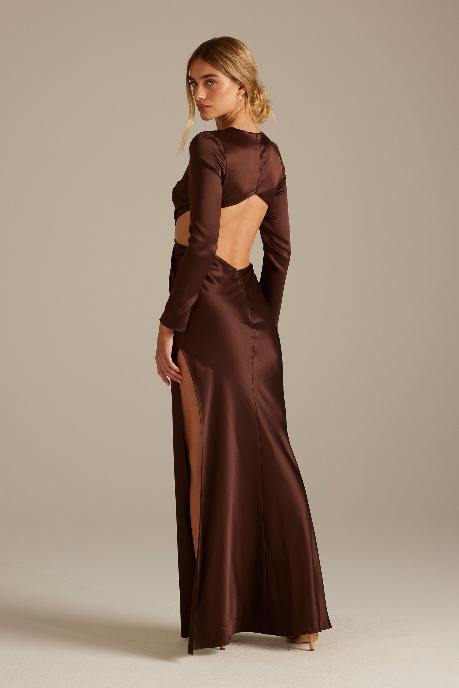 Blake Long Sleeve Espresso Bridesmaid Dress_XS_