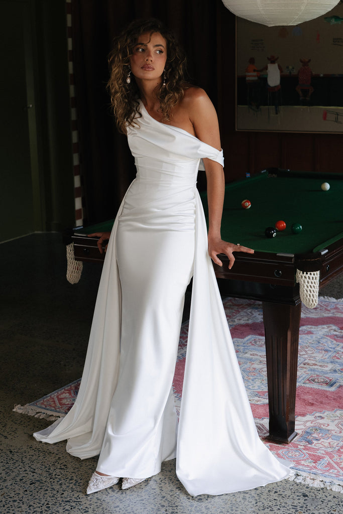 One-shoulder satin wedding dress_XS_