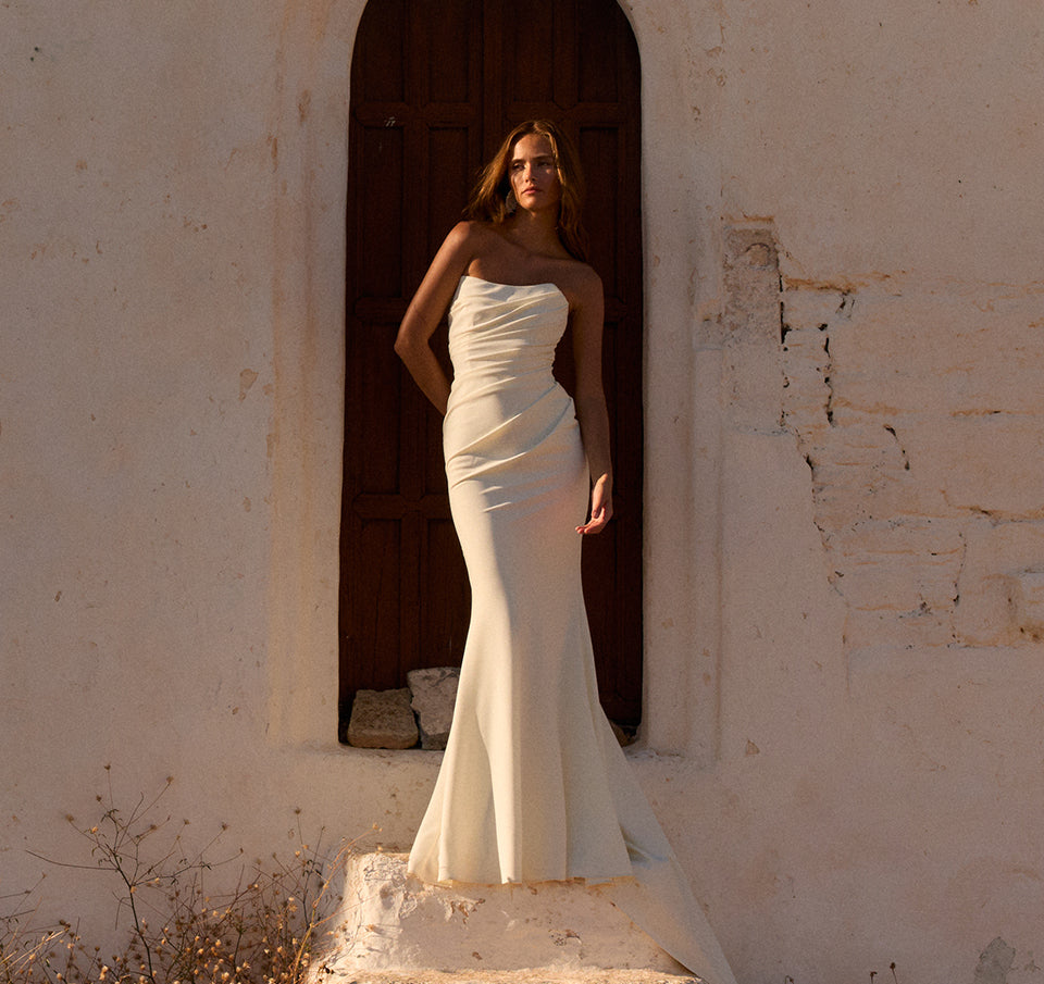 strapless crepe wedding dress