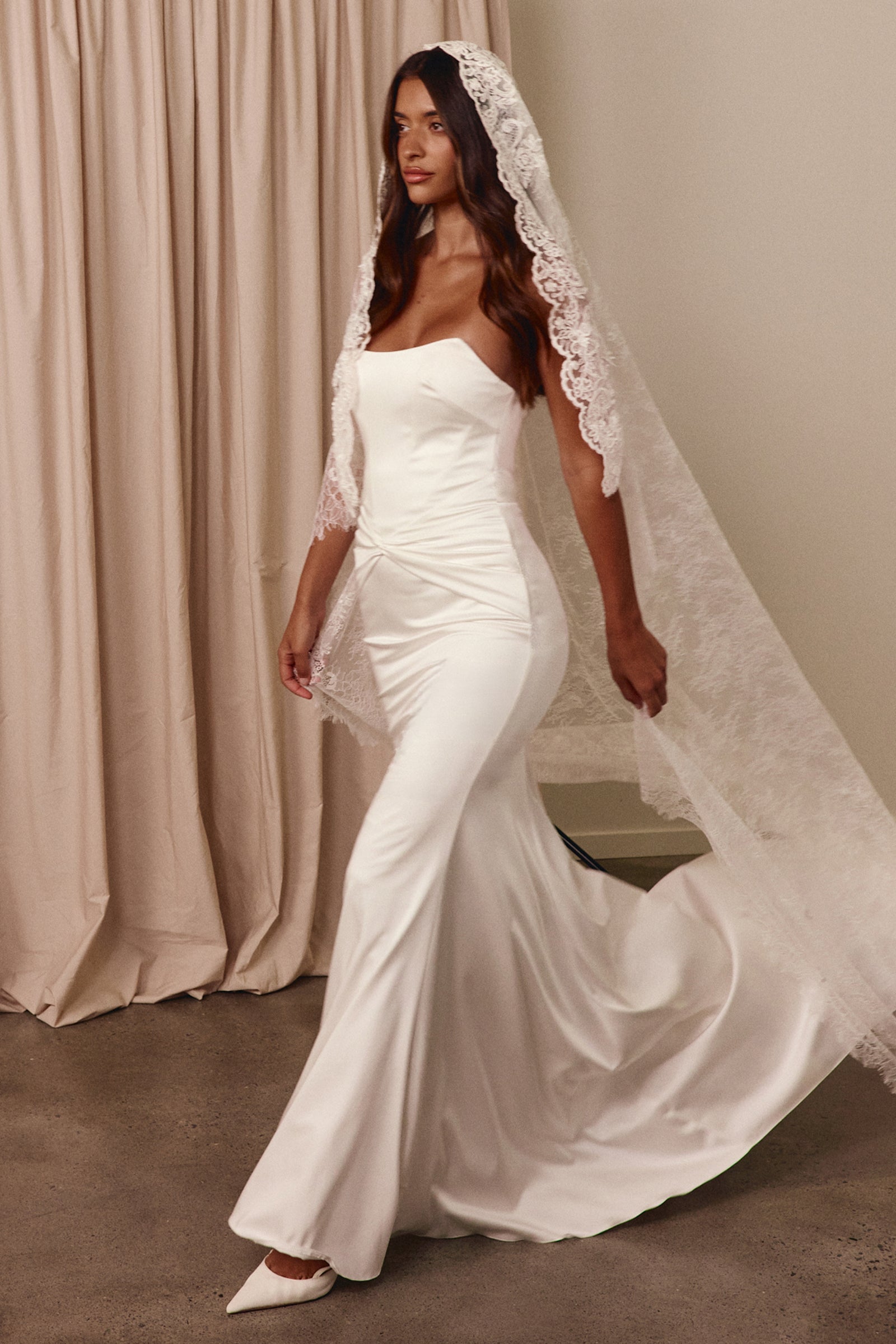 Strapless satin wedding dress_XS_